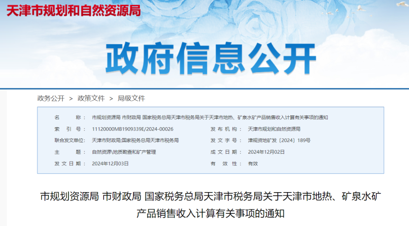 2024年多地公布地?zé)?、礦泉水核定價格-地大熱能